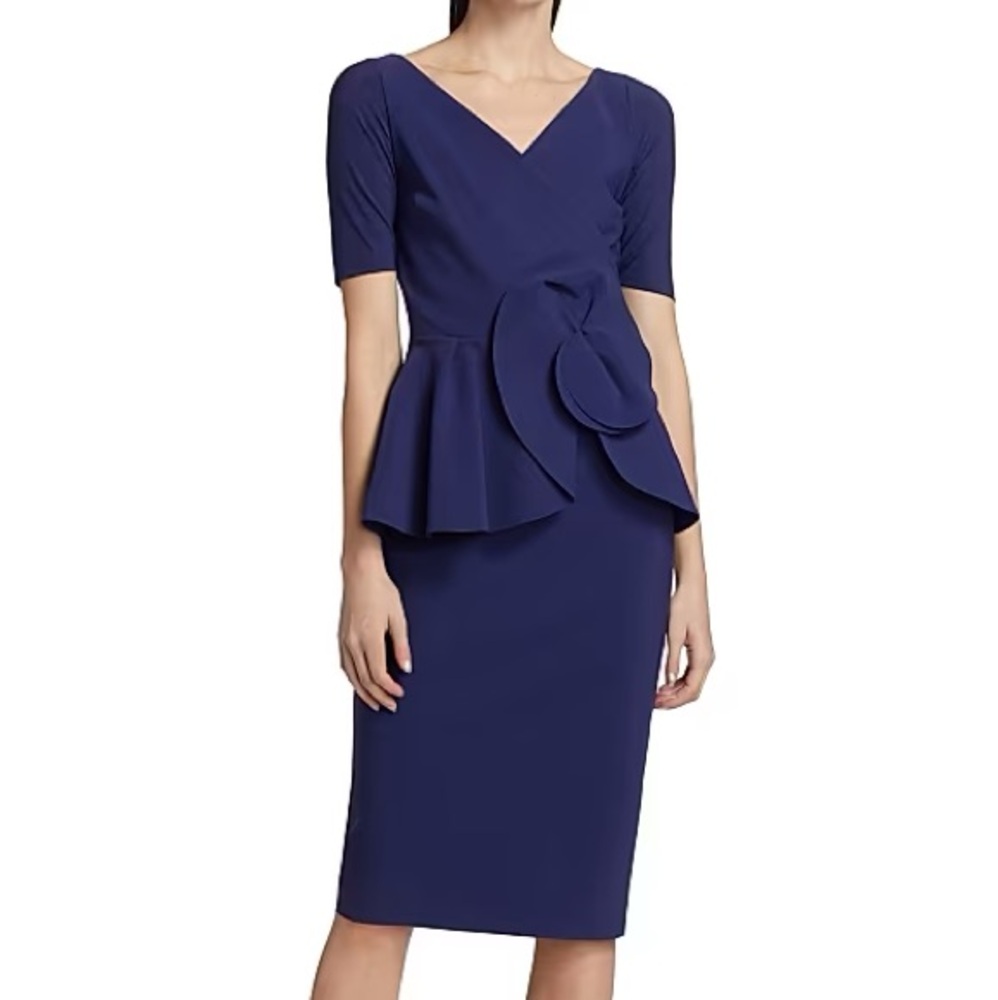 Chiara Boni Royal Blue Peplum Floral Detail Dress | Size 8 | NWOT